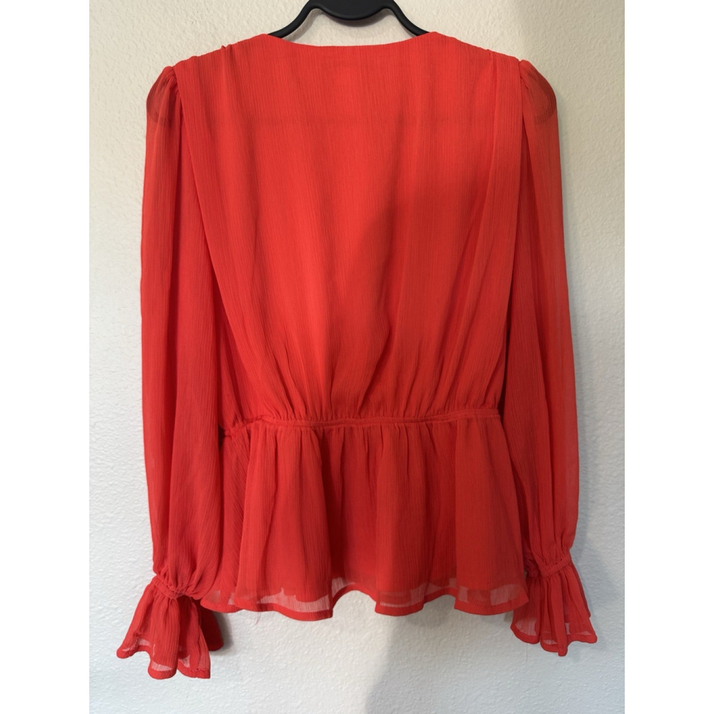 Red Chiffon Peplum Blouse S Swift Showgirl Vibes Fall Romantic - Picture 5 of 7